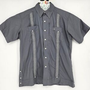 Texas Standard Guayabera Libre Shirt Mens Small‎ Embroidered Tejas Western Gray